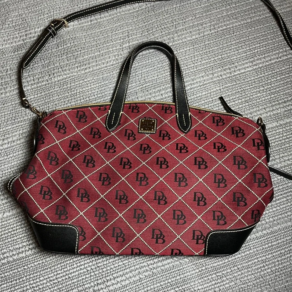 Dooney & Bourke Signature Monogram Satchel & Wallet Set Burgundy Black Crossbody